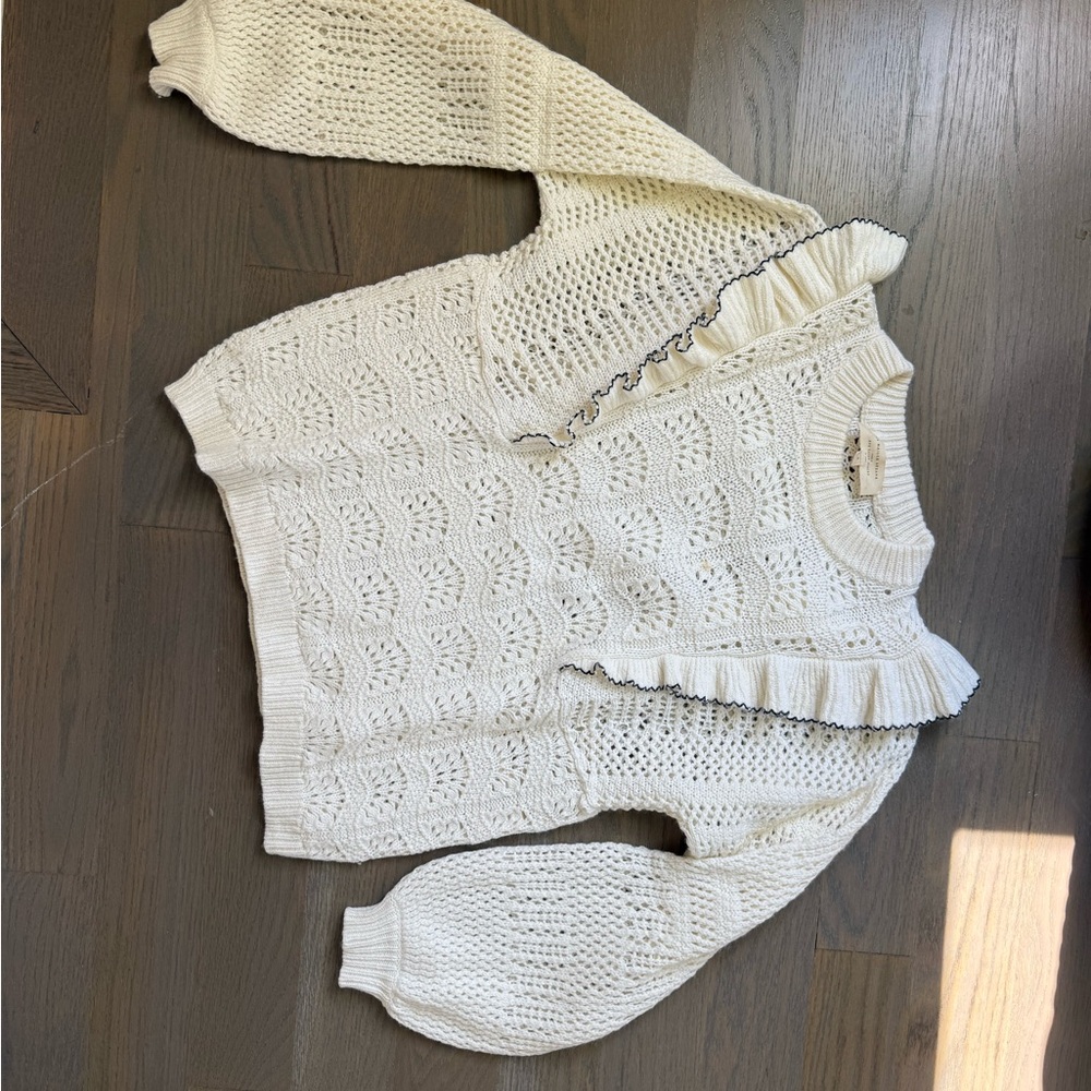 Sezane Cream Ruffled Knit Sweater